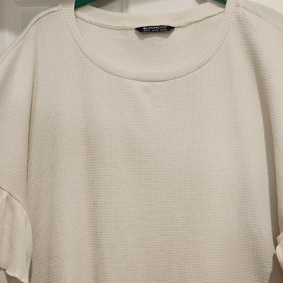 Bloomchic Waffle Knit Ruffled Sleeve Top - Cream 1x - Picture 3 of 6